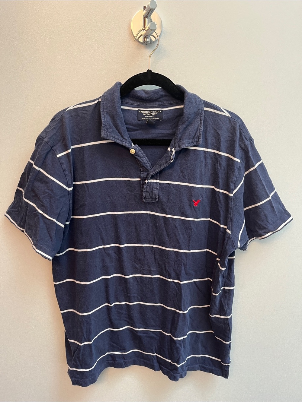 American Eagle Outfitters Navy Polo with White Stripes